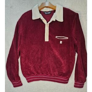 Vtg 70s Pierre Cardin Velour Velvet Shirt Stranger Things Buttons Burgundy L